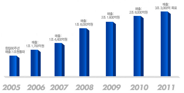 2005년부터 2011년도 매출 그래프 이미지